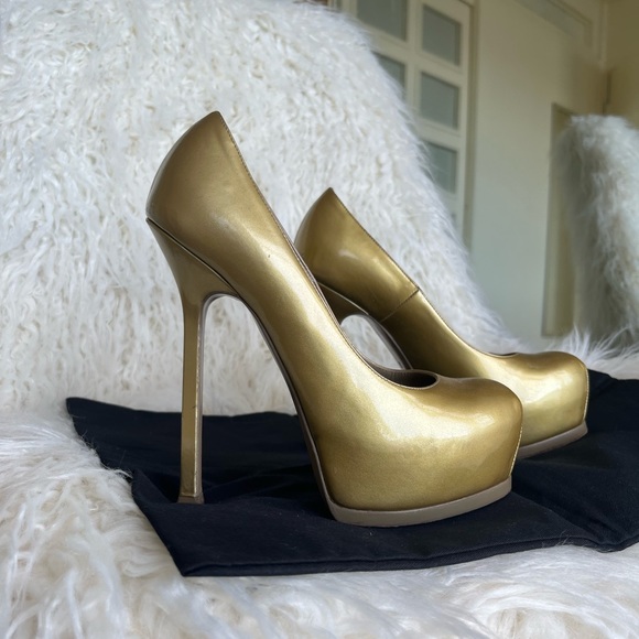 Vintage VSL Saint Laurent gold platform heels - Picture 3 of 12